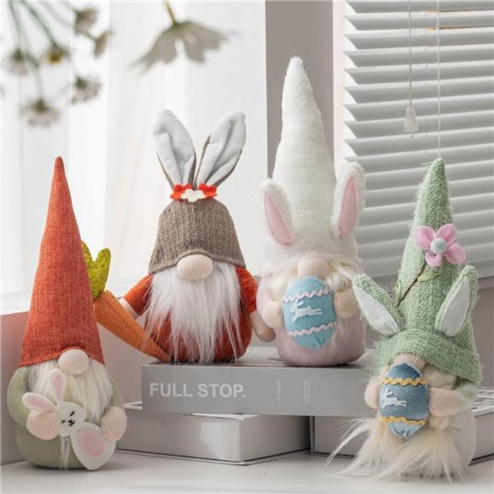 Easter Gnomes Decorations, 4Pcs Plush Easter Bunny Egg Carrot Handmade Swedish